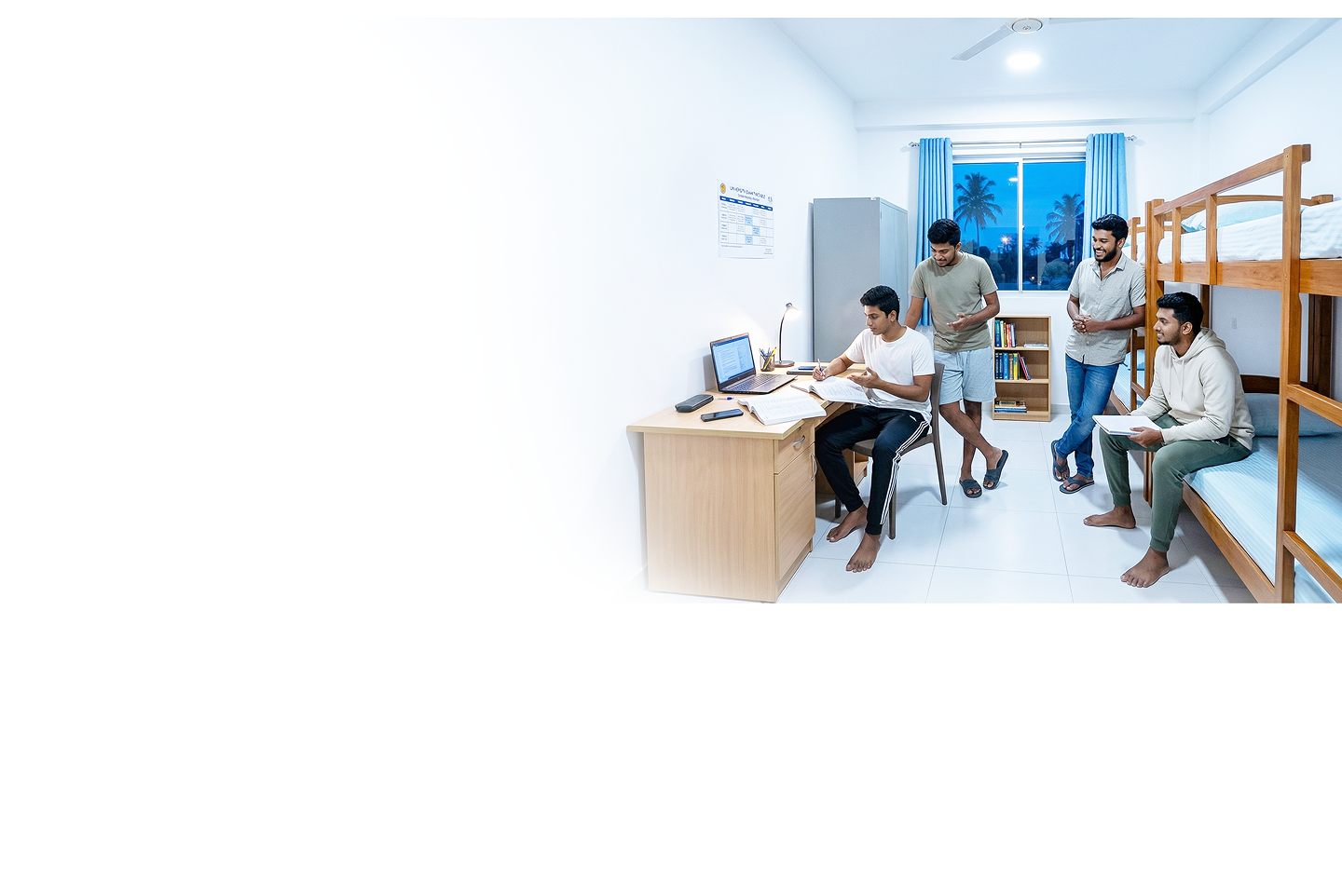 Students hanging out in a dorm room